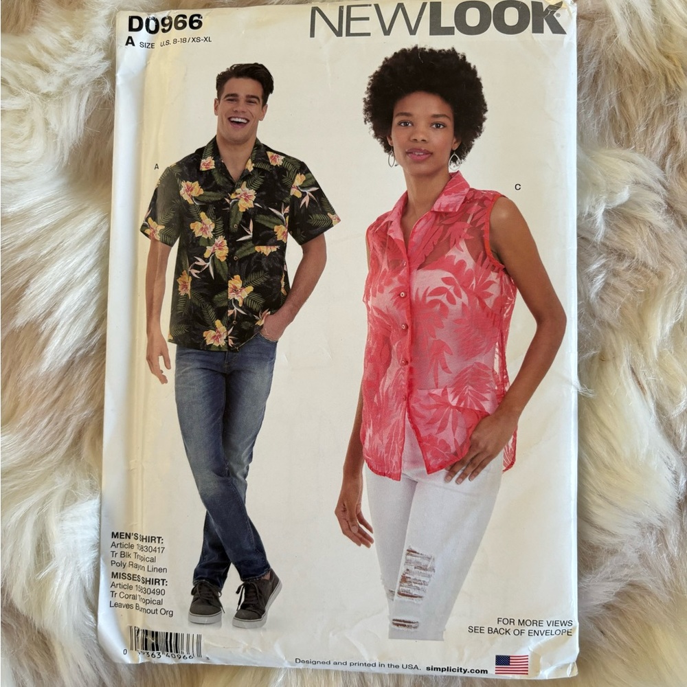 New Look Sewing Pattern D0966 Men Women Shirt Sizes 8-18 & XS-XL